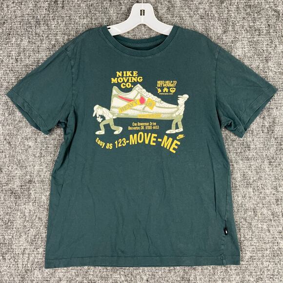 Nike‎ Mens Graphic Tee Beaverton OR Moving Company Shirt M Green Relaxed Fit - Picture 1 of 8